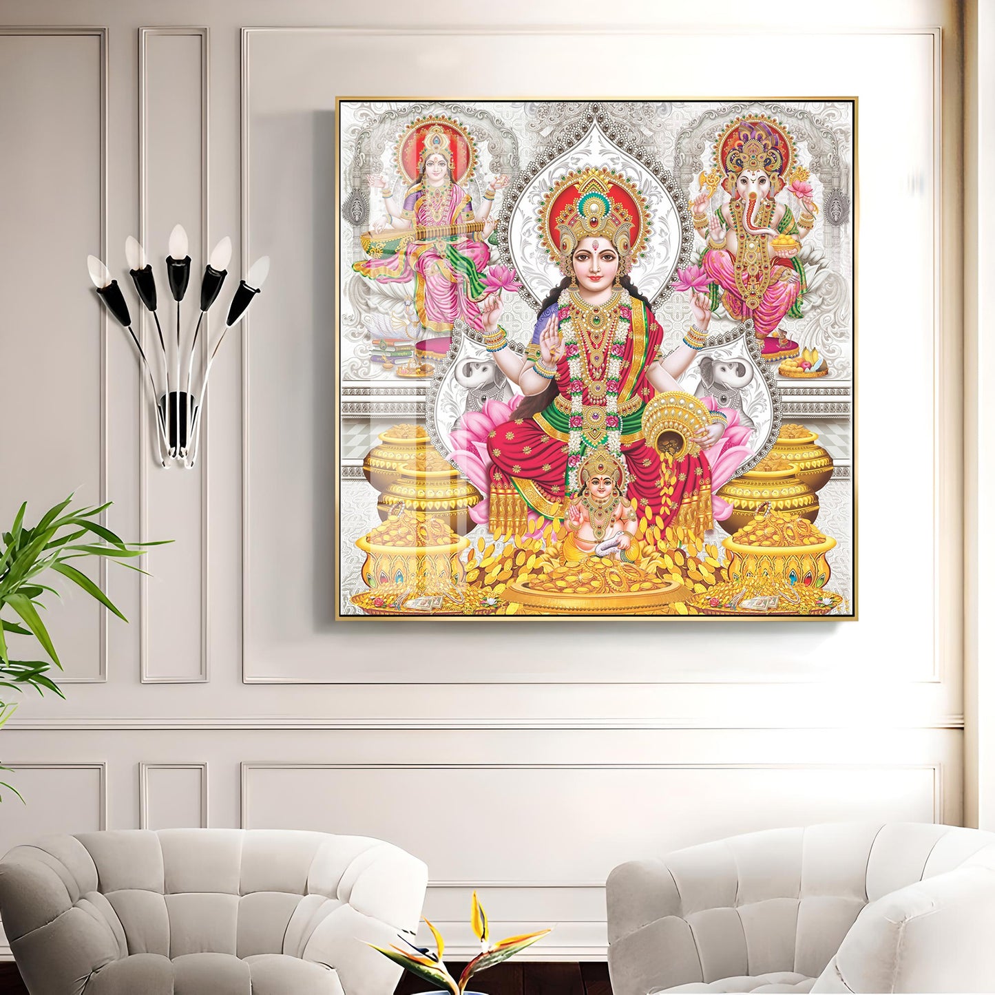 Spiritual Laxmi Ji Premium Acrylic Square Wall Art