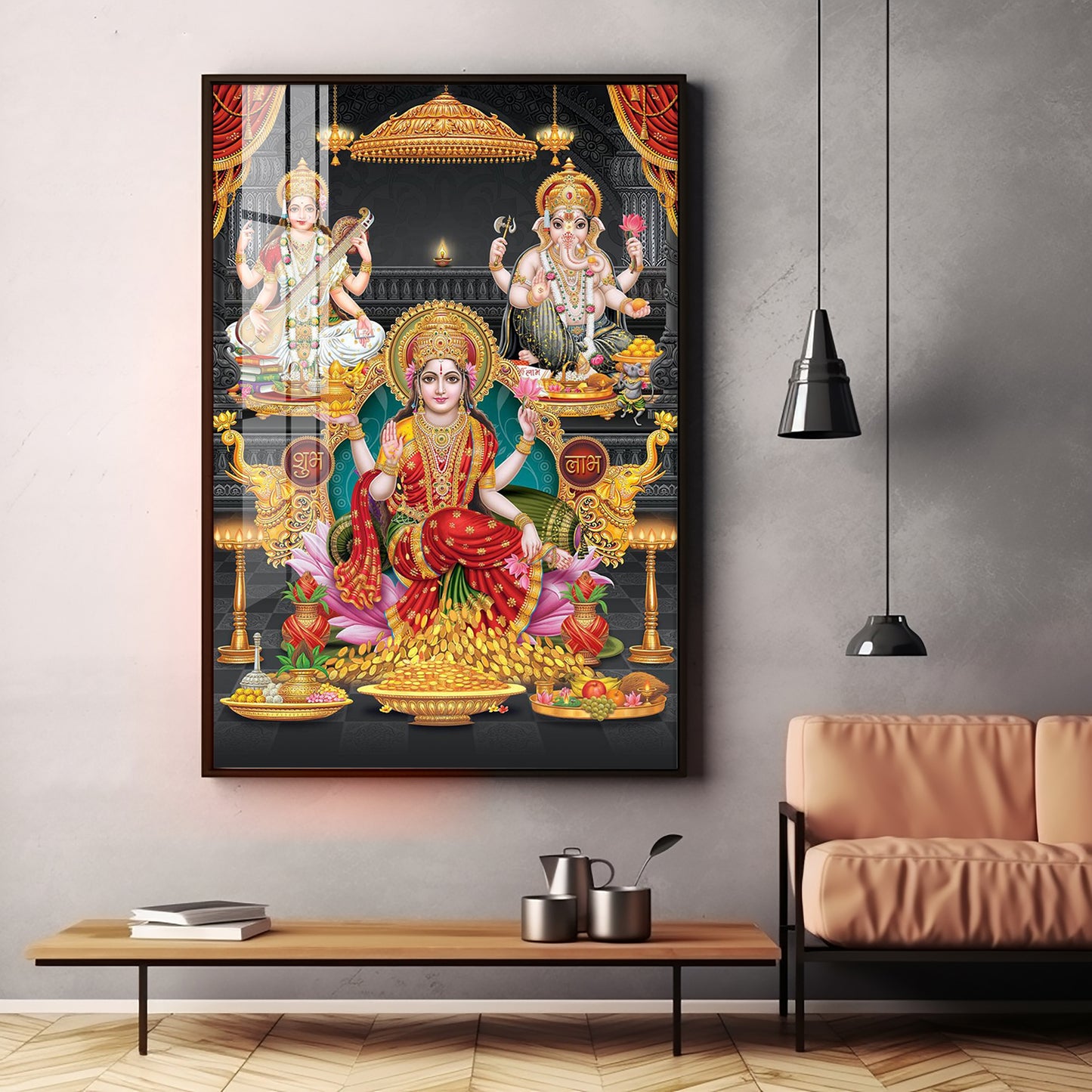 Goddess Laxmi Ji Sacred Serenity Premium Acrylic Vertical Wall Art