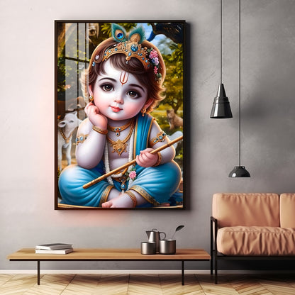 Little Krishna Reverberations Premium Vertical Acrylic Wall Art