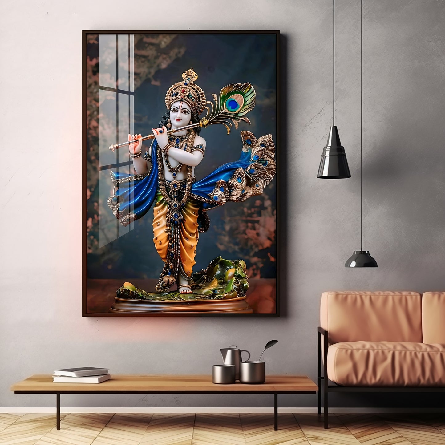 Divine Harmony Of Krishna Premium Vertical Acrylic Wall Art