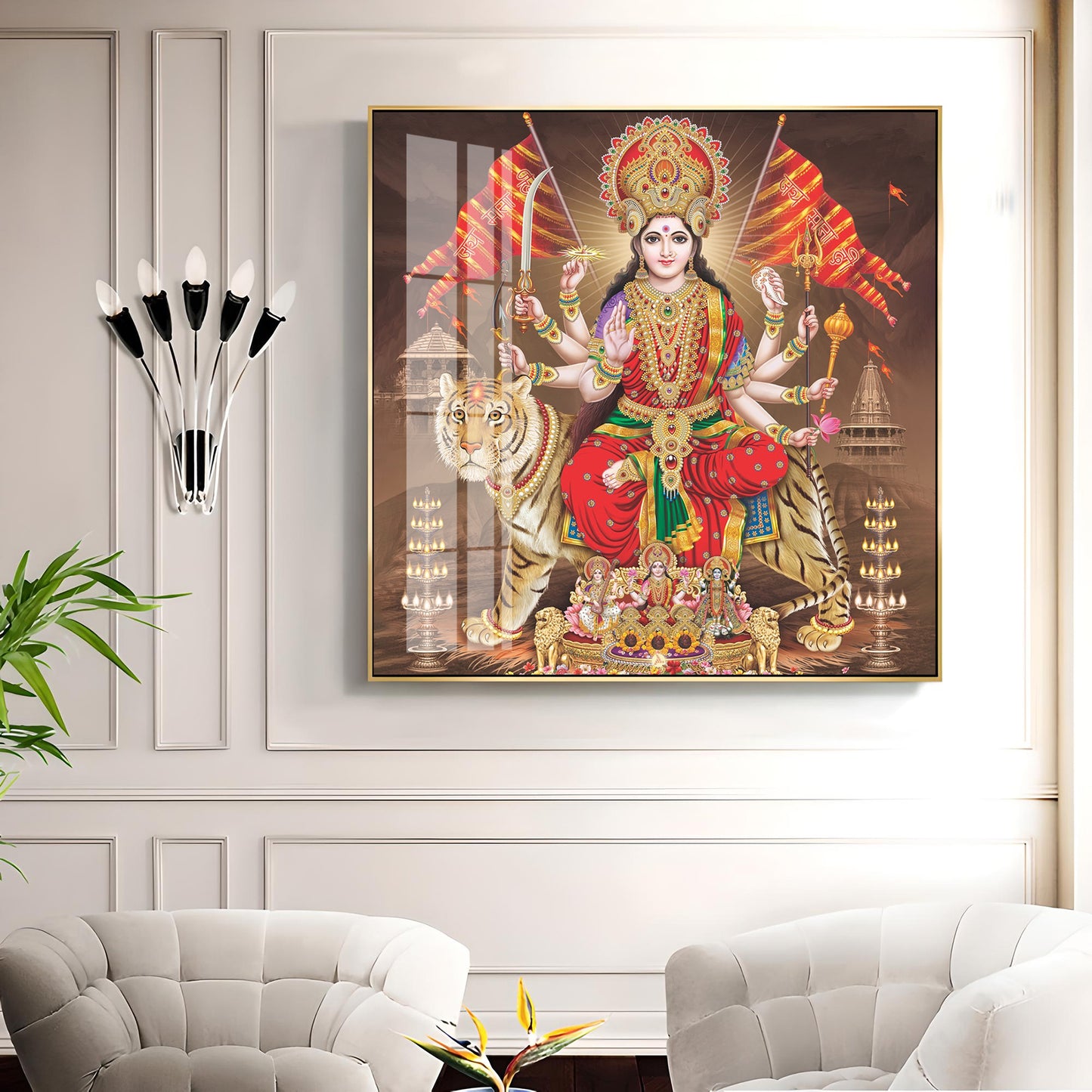 Divine Aura Of Maa Durga Premium Acrylic Square Wall Art