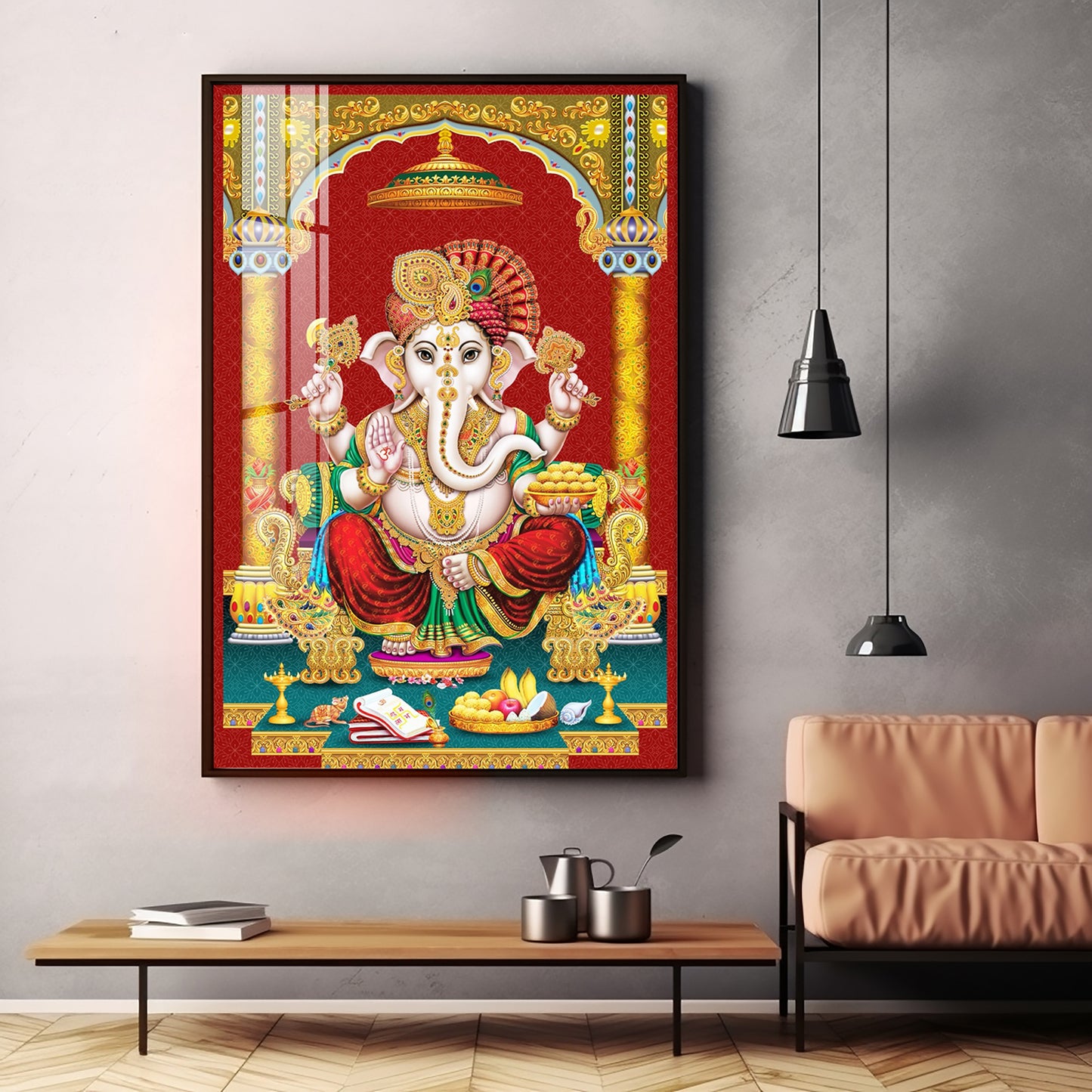 Majestic Lord Ganesha Premium Acrylic Vertical Wall Art