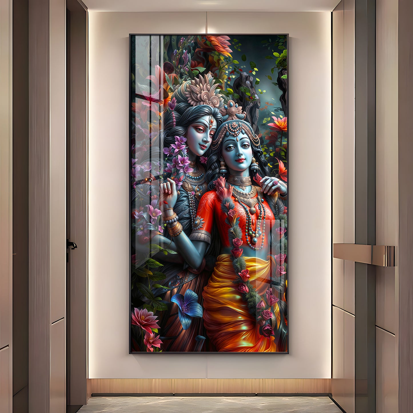 Radha Krishna Love Premium Acrylic Vertical Wall Art