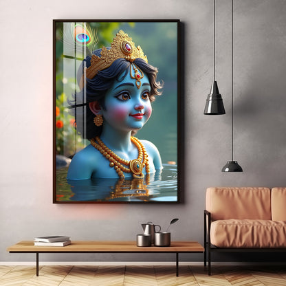 Little Krishna Reflection In Water Premium Acrylic Wall Art