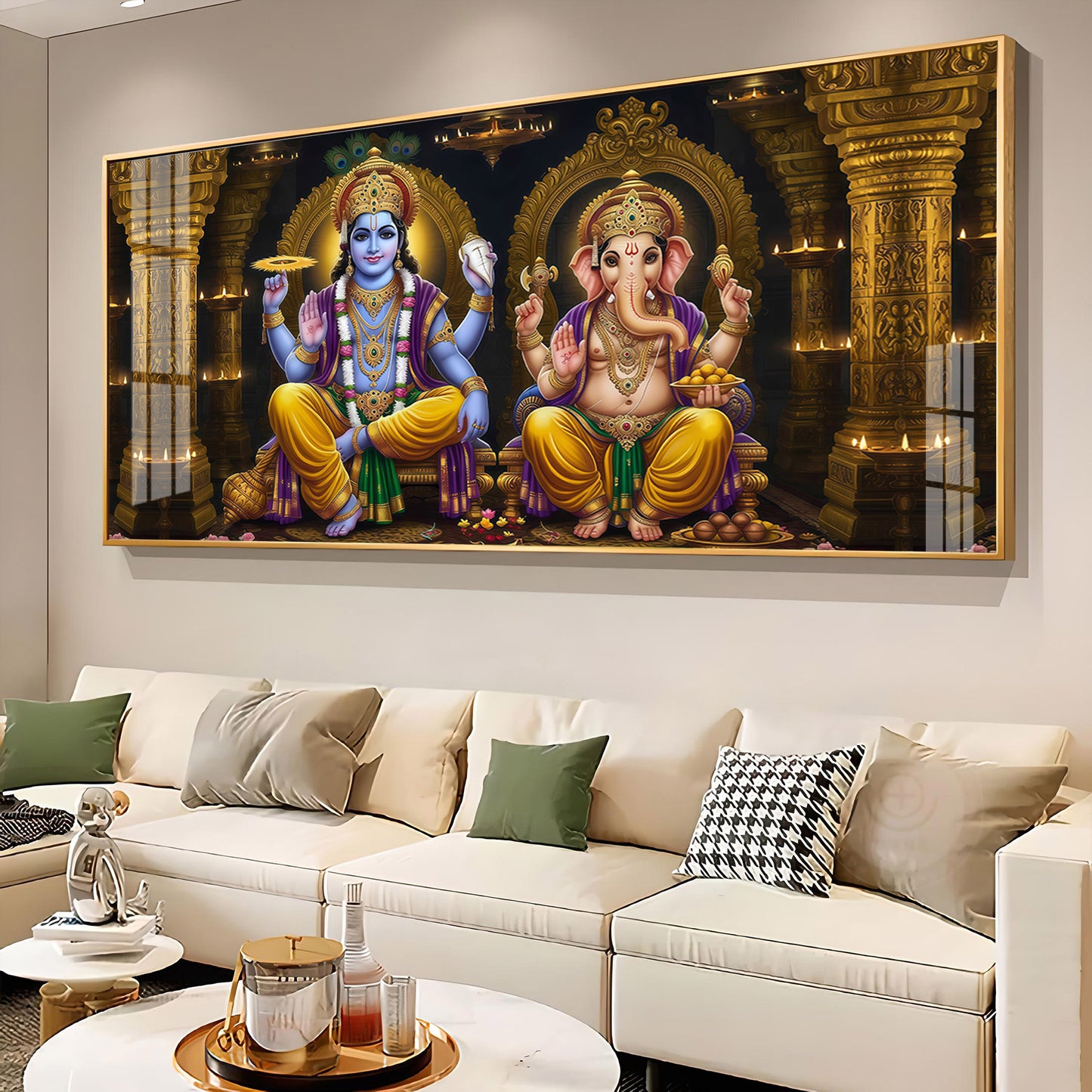 Lord Ganesha's Grace With Lord Vishnu Premium Acrylic Horizontal Wall Art