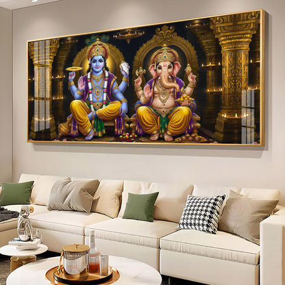 Lord Ganesha's Grace With Lord Vishnu Premium Acrylic Horizontal Wall Art
