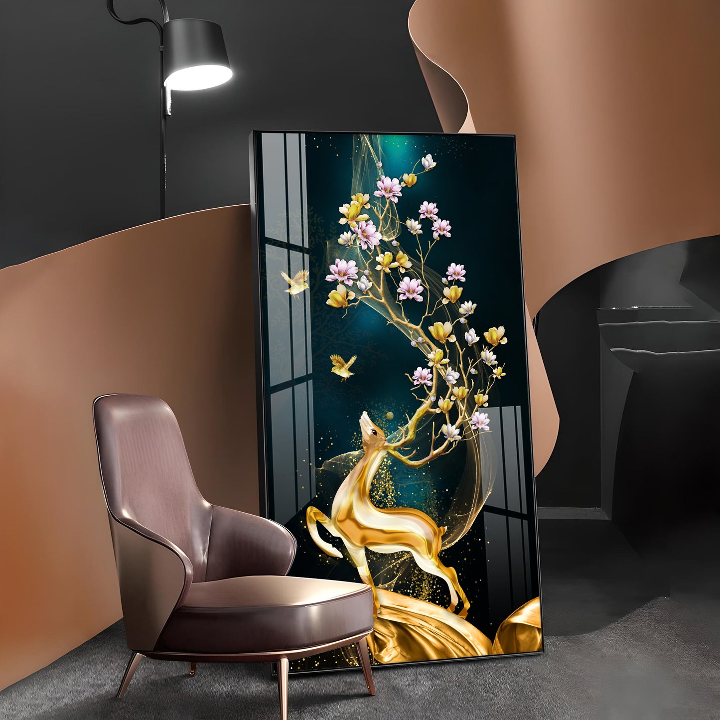 Heavenly Golden Deer Vertical Wall Art