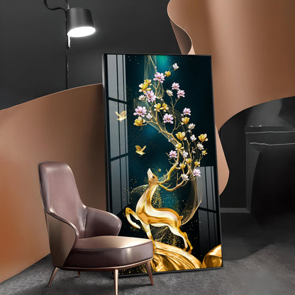 Heavenly Golden Deer Vertical Wall Art