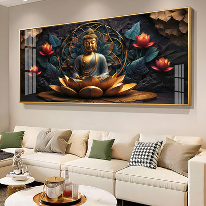 Buddha's Reflection With Sacred Lotus Premium Acrylic Horizontal Wall Art