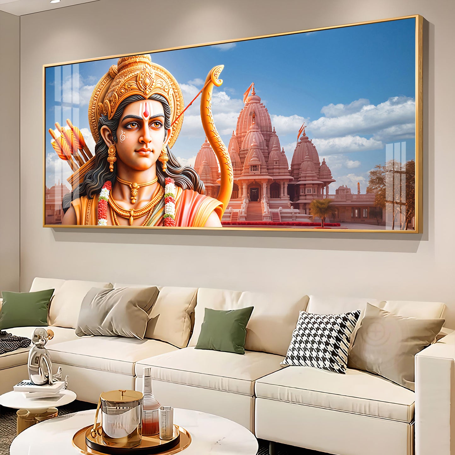 Lord Ram with Ram Mandir Premium Acrylic Horizontal Wall Art