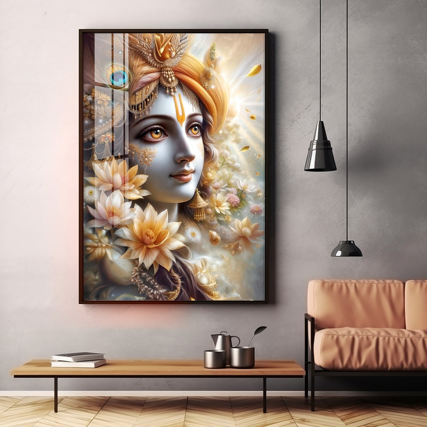 Krishna Bhakti Premium Acrylic Vertical Wall Art