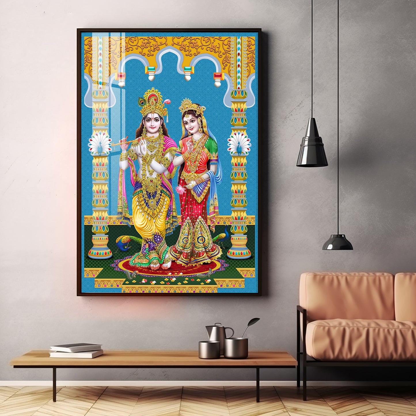 Divine Radha and Krishna Premium Acrylic Vertical Wall Art