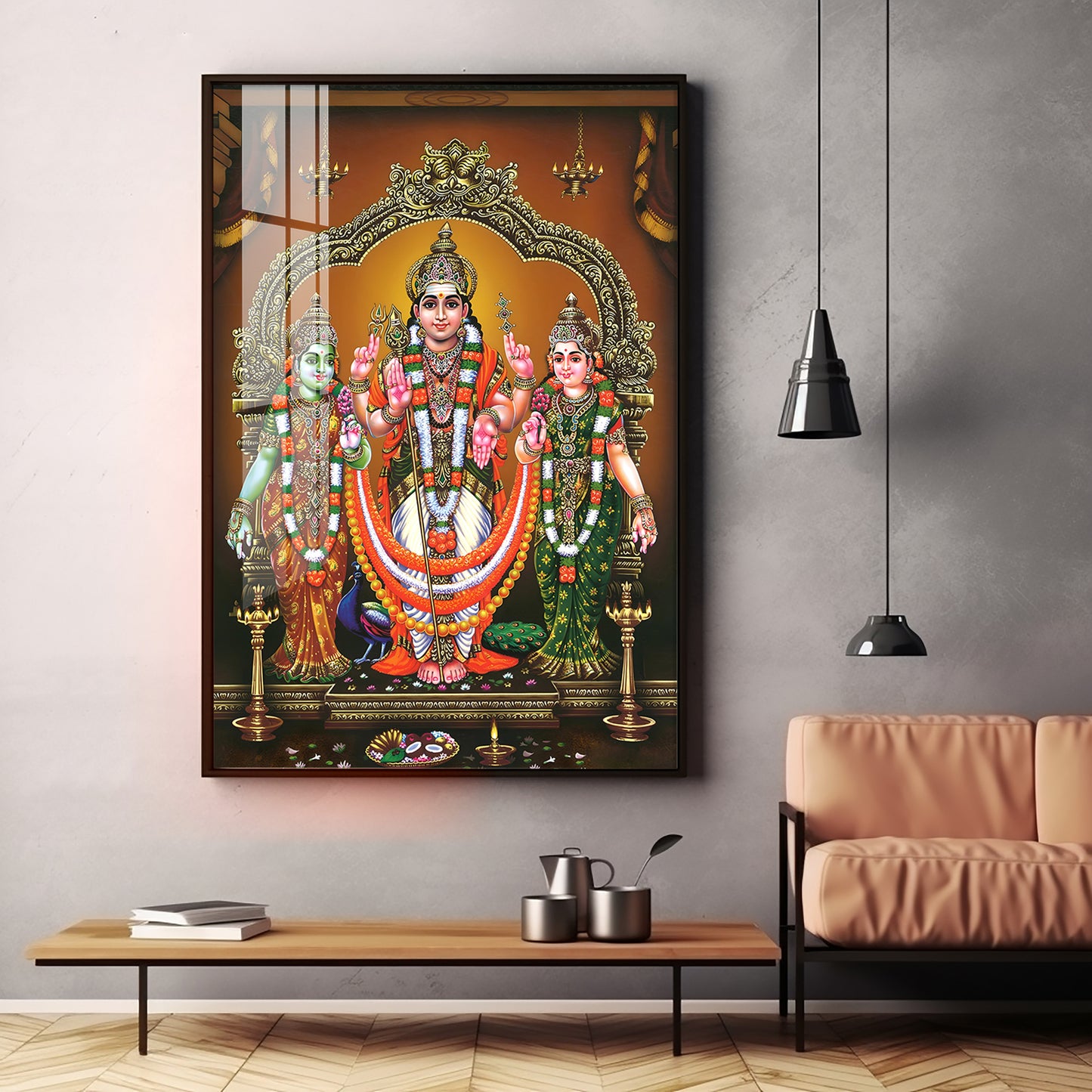 Lord Murugan Valli Deivanai Subramanya Swamy Premium Vertical Acrylic Wall Art