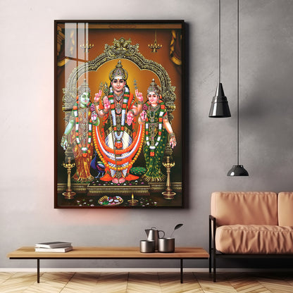 Lord Murugan Valli Deivanai Subramanya Swamy Premium Vertical Acrylic Wall Art