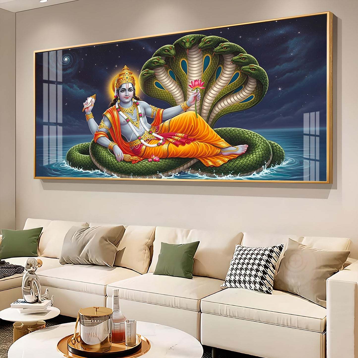 Lord Vishnu on Sheshnag Premium Acrylic Horizontal Wall Art