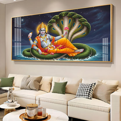 Lord Vishnu on Sheshnag Premium Acrylic Horizontal Wall Art