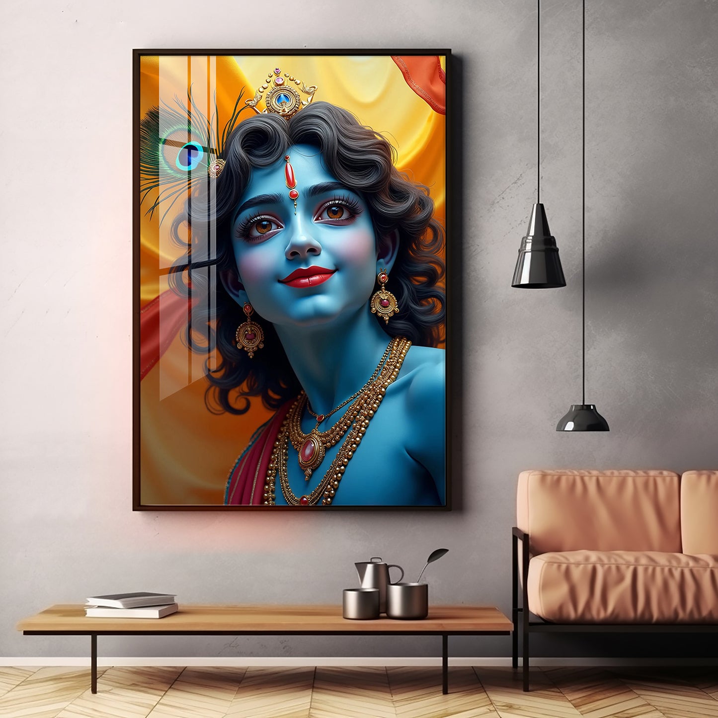 Krishna in Blue and Yellow Premium Acrylic Wall Art