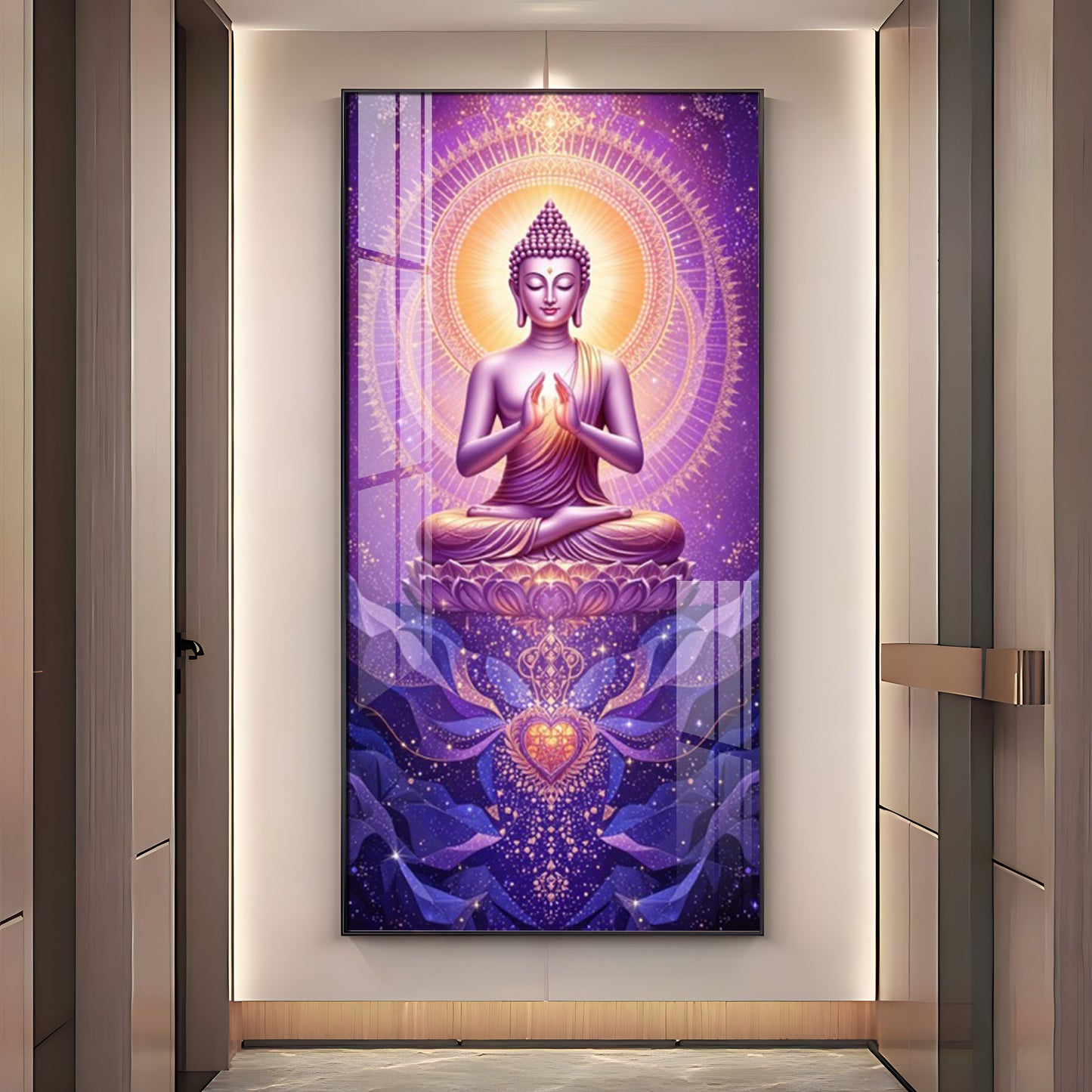 Buddha In Purple Harmony Premium Acrylic Vertical Wall Art