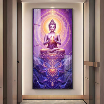 Buddha In Purple Harmony Premium Acrylic Vertical Wall Art