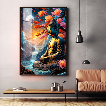 Sitting Buddha Under The Tree Premium Acrylic Vertical Wall Art