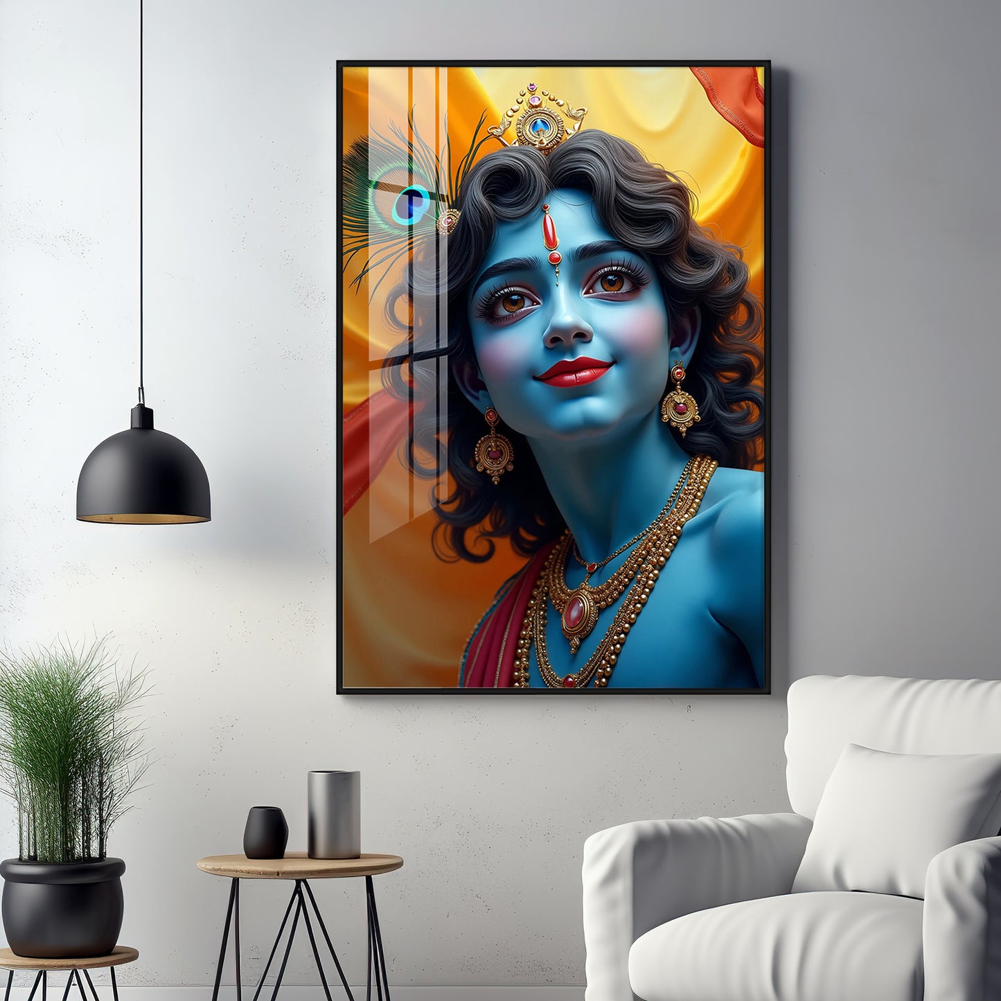 Krishna in Blue and Yellow Premium Acrylic Wall Art