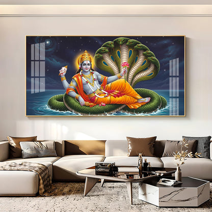 Lord Vishnu on Sheshnag Premium Acrylic Horizontal Wall Art