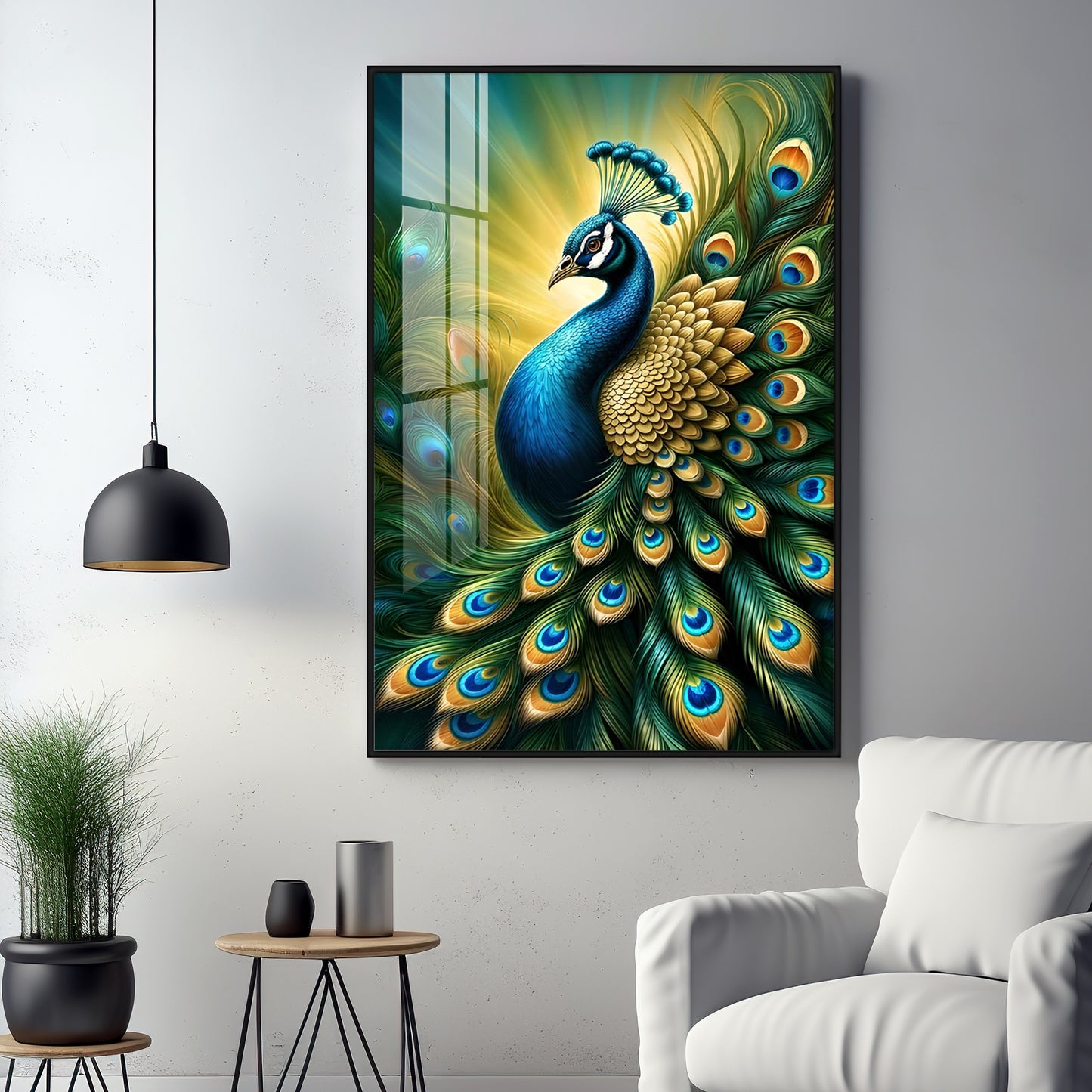 Heavenly Peacock Premium Acrylic Vertical Wall Art