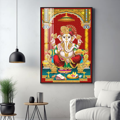 Majestic Lord Ganesha Premium Acrylic Vertical Wall Art