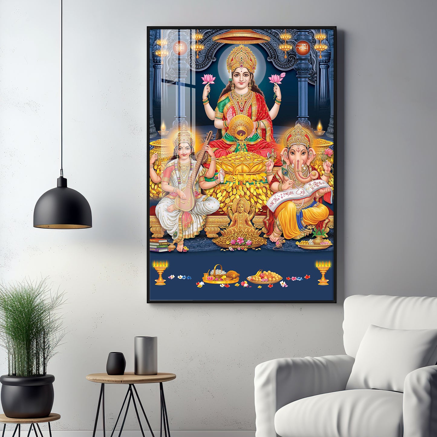 Spiritual Laxmi Ji With Flower Premium Acrylic Vertical Wall Art