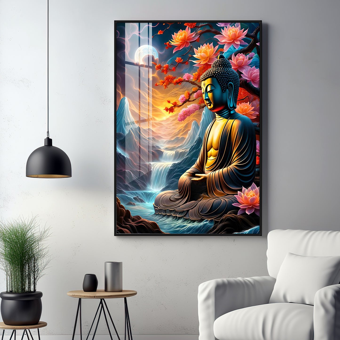 Sitting Buddha Under The Tree Premium Acrylic Vertical Wall Art