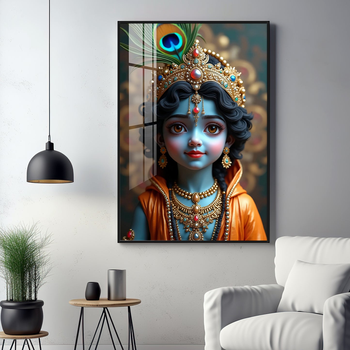 Cute Portriate Of Little Krishna Premium Acrylic Wall Art