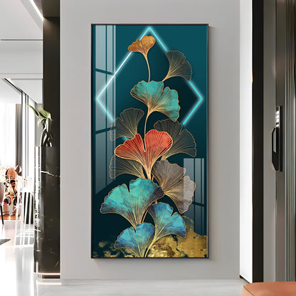 Ginkgo Leaf Entrance Hall Gold Foil Premium Acrylic Vertical Wall Art