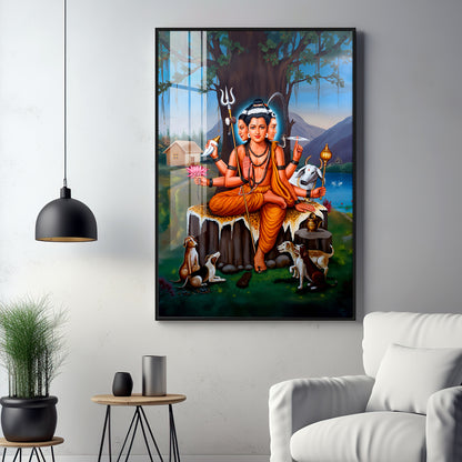 Lord Dattatreya Portray Premium Acrylic Vertical Wall Art