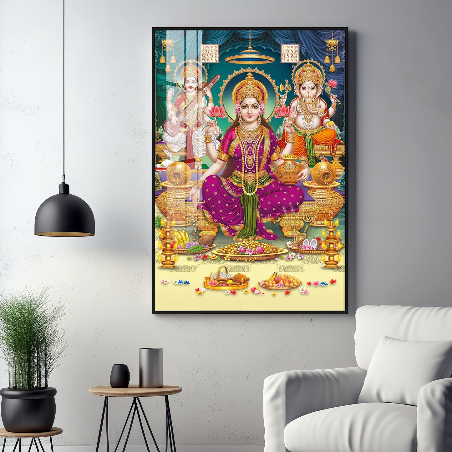 Spiritual Laxmi Ji Divinity Premium Acrylic Vertical Wall Art