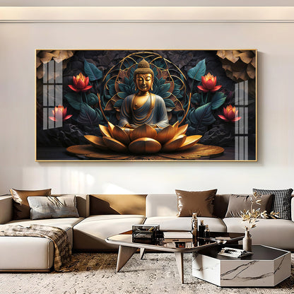 Buddha's Reflection With Sacred Lotus Premium Acrylic Horizontal Wall Art