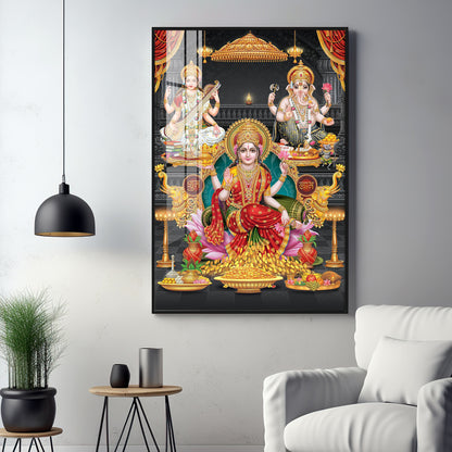 Goddess Laxmi Ji Sacred Serenity Premium Acrylic Vertical Wall Art