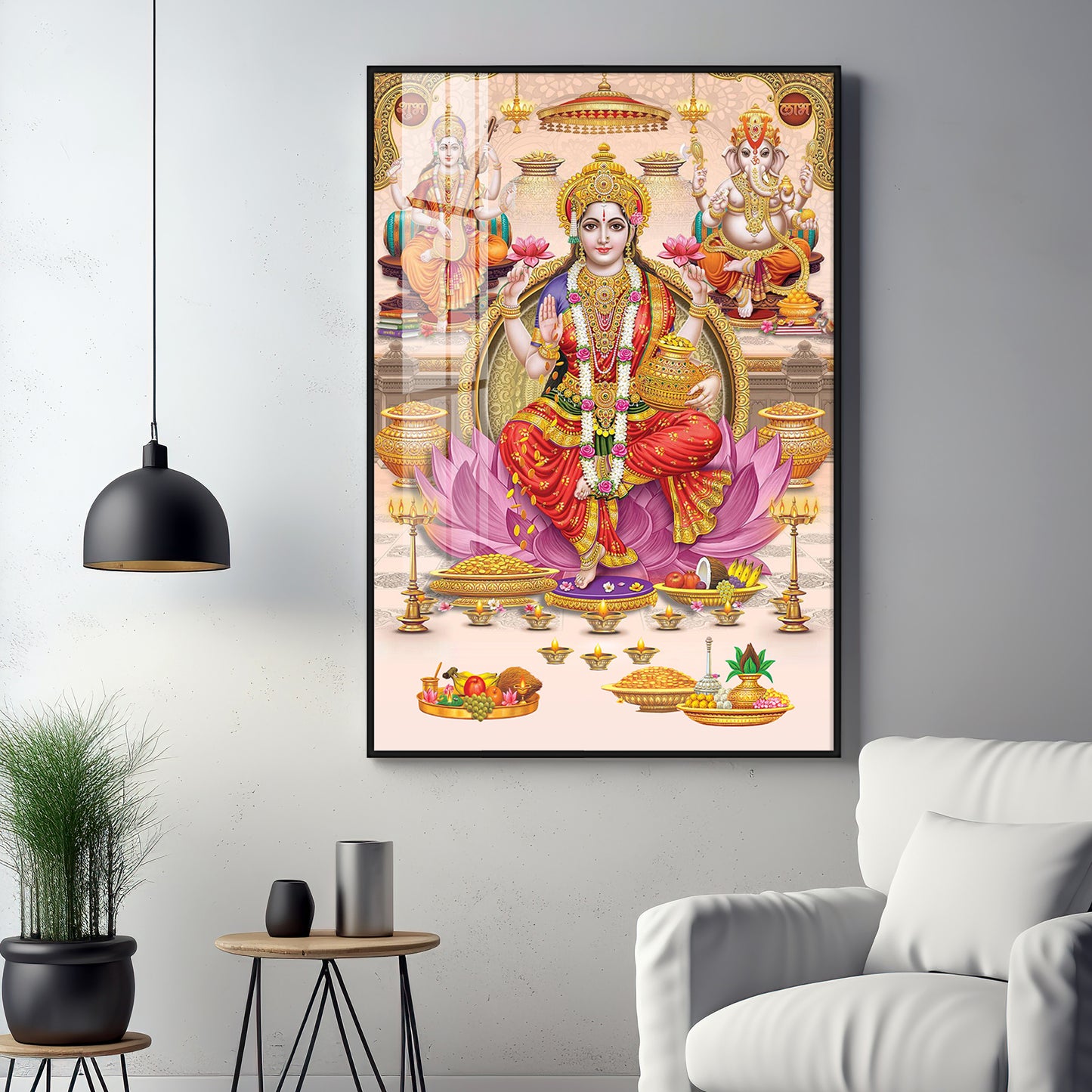 Goddess Maha Laxmi Ji On Kamala Premium Acrylic Vertical Wall Art