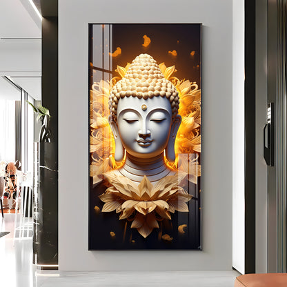 Buddha With Lotus Premium Acrylic Vertical Wall Art