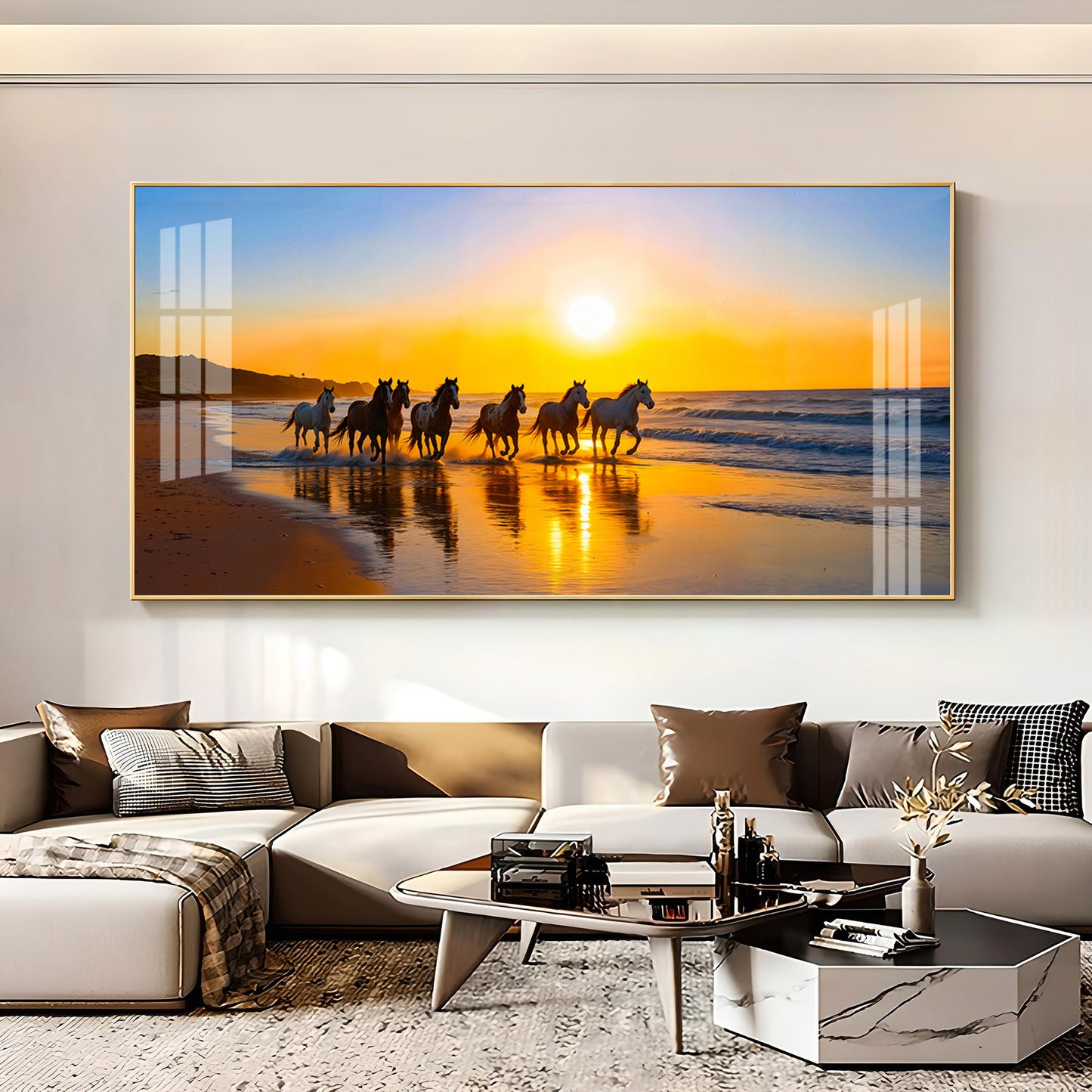 Running horses In Seaside Stallion Premium Acrylic Horizontal Wall Art