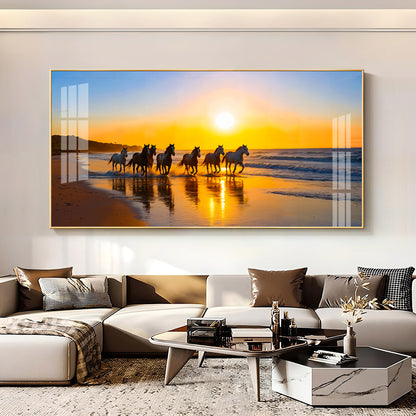 Running horses In Seaside Stallion Premium Acrylic Horizontal Wall Art