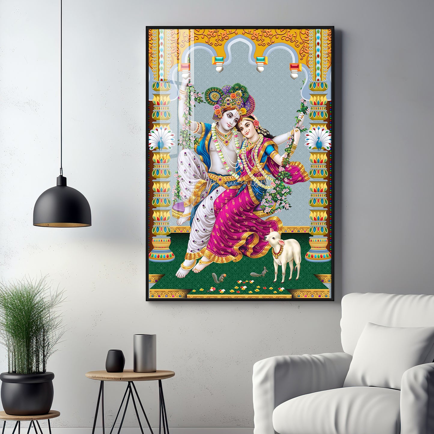 Sacred Radha and Krishna Premium Acrylic Vertical Wall Art