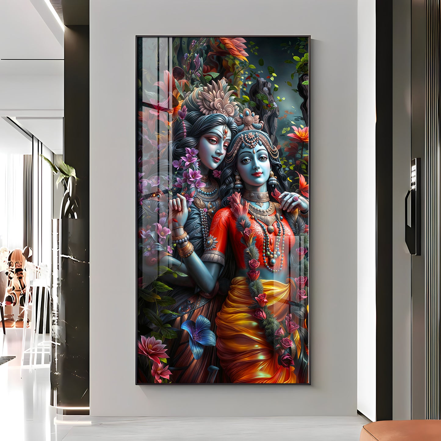 Radha Krishna Love Premium Acrylic Vertical Wall Art