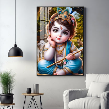 Little Krishna Reverberations Premium Vertical Acrylic Wall Art