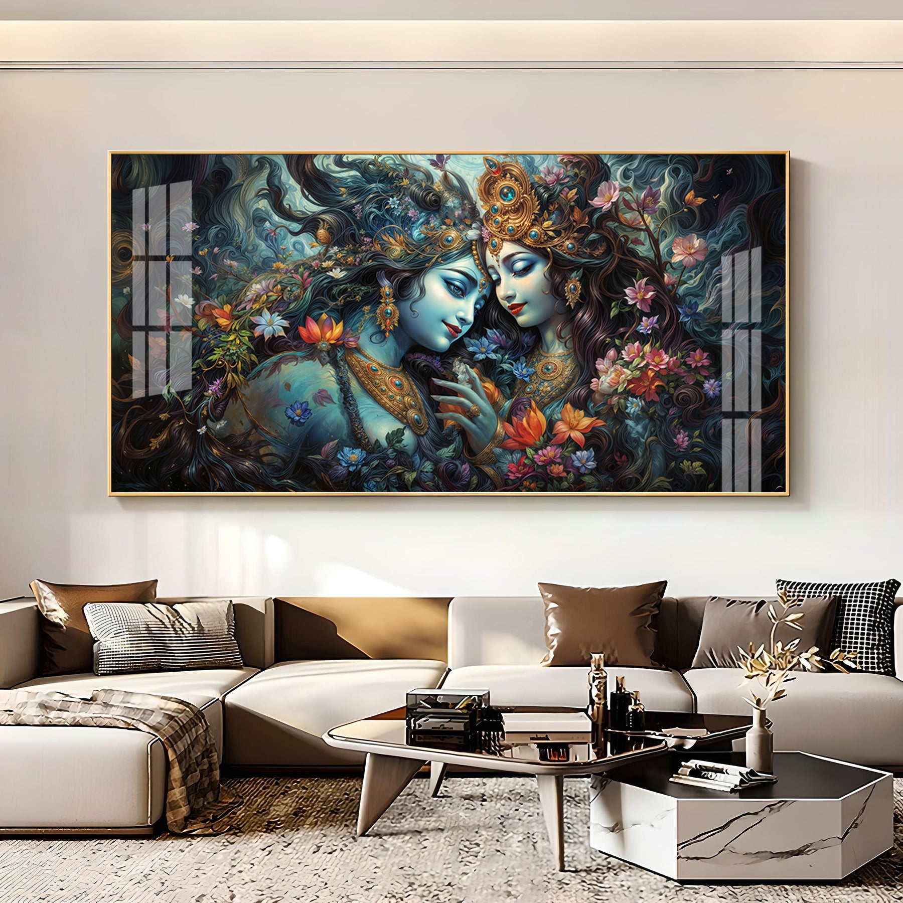 Mystical Love Of Radha Krishna Premium Acrylic Horizontal Wall Art