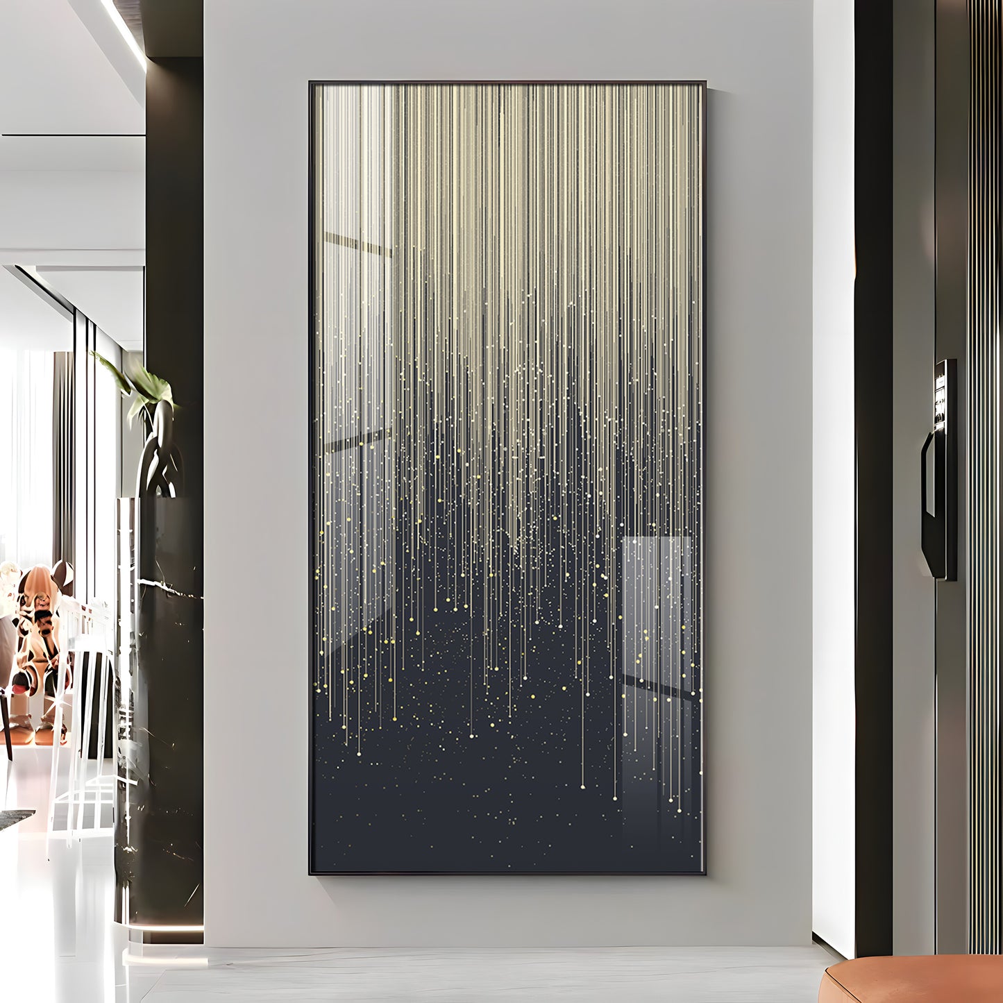 Golden Line Frame For Entrance Hall Premium Acrylic Vertical Wall Art