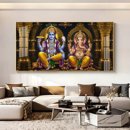 Lord Ganesha's Grace With Lord Vishnu Premium Acrylic Horizontal Wall Art