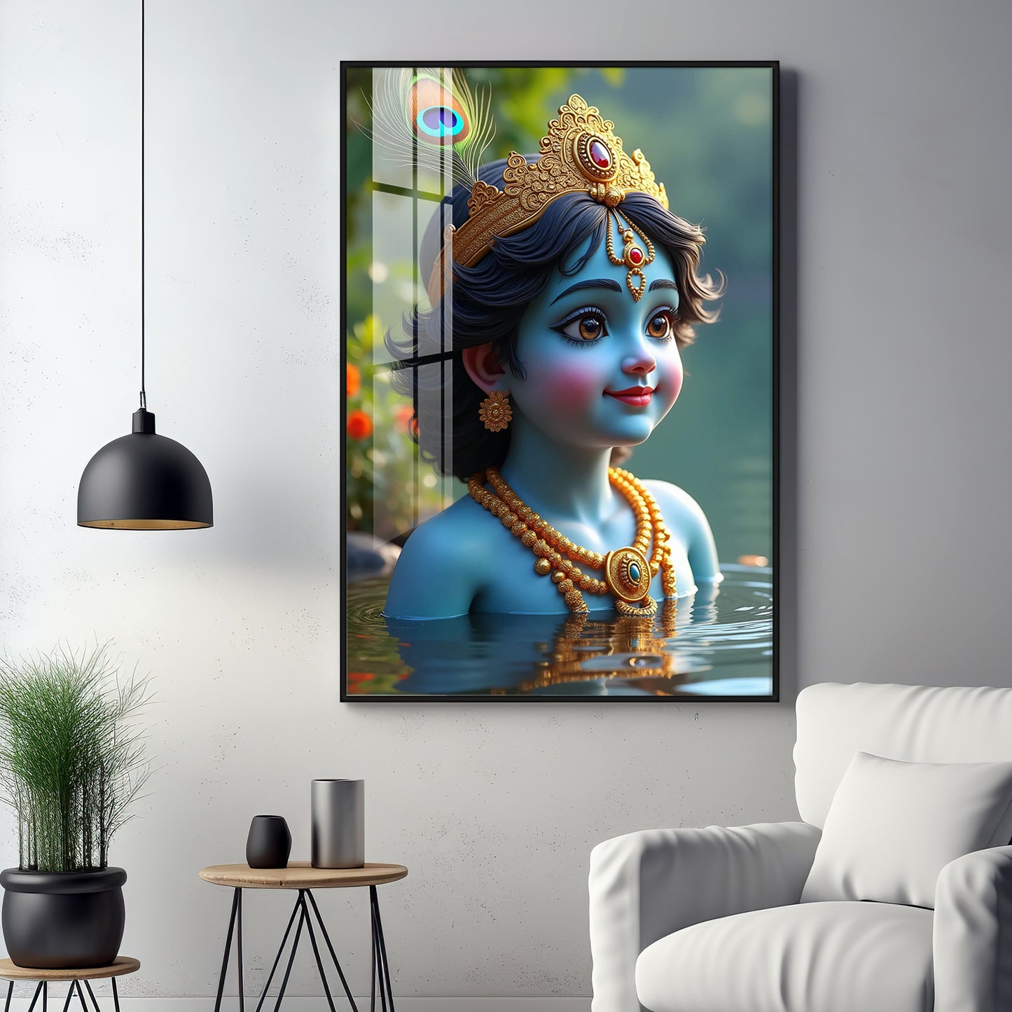 Little Krishna Reflection In Water Premium Acrylic Wall Art