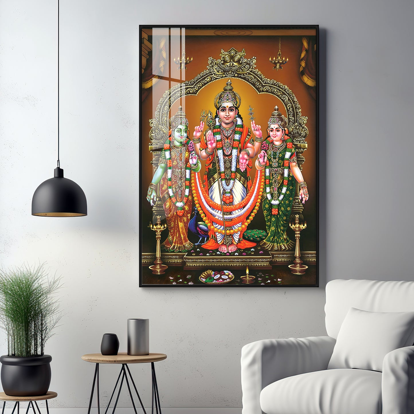 Lord Murugan Valli Deivanai Subramanya Swamy Premium Vertical Acrylic Wall Art