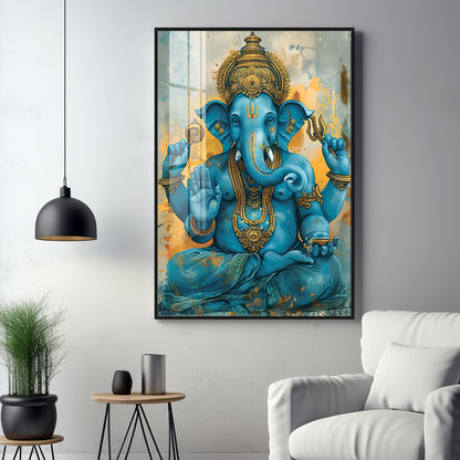 Majestic Blue Ganesha Premium Vertical Acrylic Wall Art