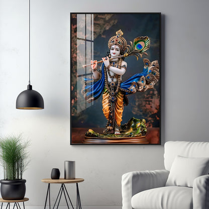 Divine Harmony Of Krishna Premium Vertical Acrylic Wall Art